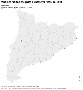 Mapa de localització de les persones que han mort ofegades aquest estiu